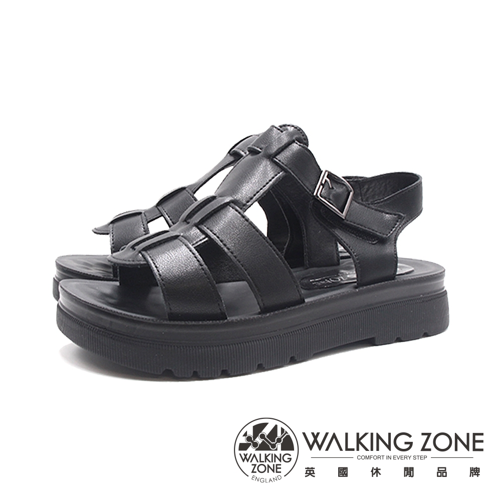 WALKING ZONE(女)魚骨編織輕感厚底涼鞋 女鞋-黑色