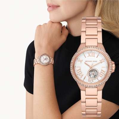 Michael Kors Mini-Camille 時尚小鏤空晶鑽機械女錶 迎春好禮-33mm MK9051