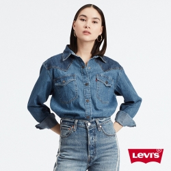 Levis 女款 牛仔襯衫外套 寬鬆中短版 雙色石洗拼接 下