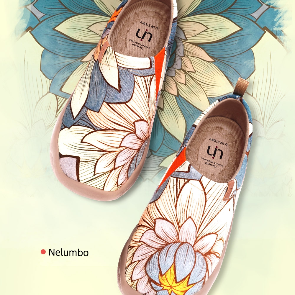uin 西班牙原創設計 女鞋 帆布鞋 懶人鞋 荷與蓮彩繪休閒鞋W0101074