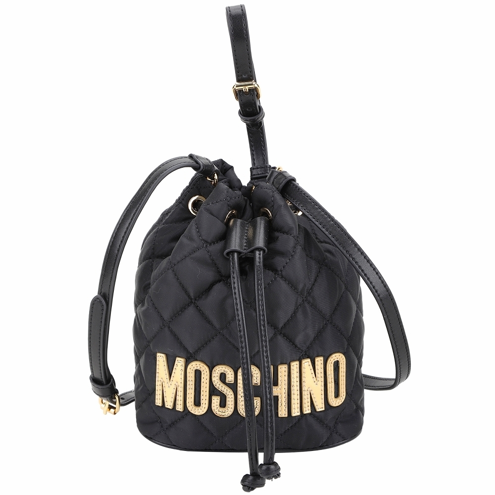 MOSCHINO 腕帶可拆 菱格紋尼龍手提/斜背水桶包-2色可選