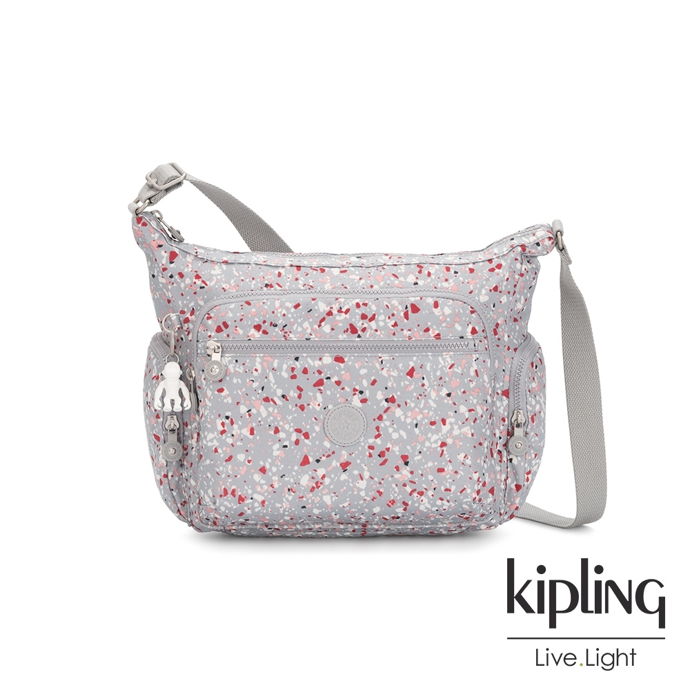 Kipling 繽紛水磨石圖樣多袋實用側背包-GABBIE
