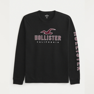 Hollister 海鷗 HCO 熱銷刺繡大海鷗文字圖案長袖T恤-黑色