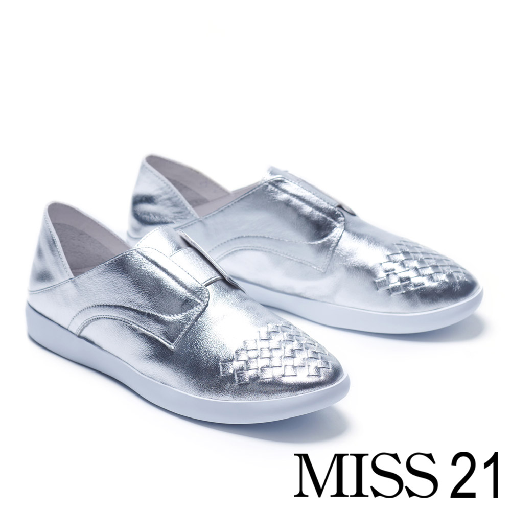 休閒鞋 MISS 21 簡約隨性兩穿鬆緊帶厚底休閒鞋－銀