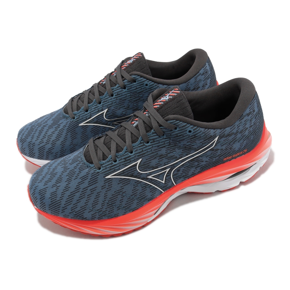 Mizuno 慢跑鞋 Wave Rider 26 男鞋 藍 灰 超寬楦 避震 ENERZY中底 路跑 美津濃 J1GC2204-51