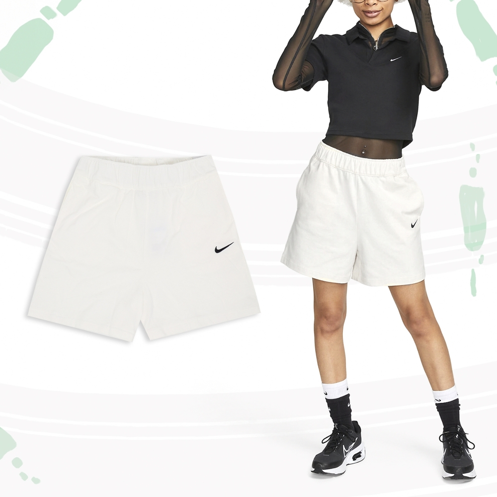Nike 褲子 NSW Shorts 女款 白 全白 短褲 厚磅 刺繡 小勾 運動短褲 DM6729-133