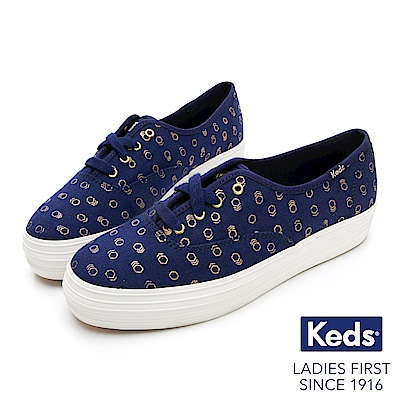 Keds TRIPLE 燙金印花綁帶休閒鞋-藍