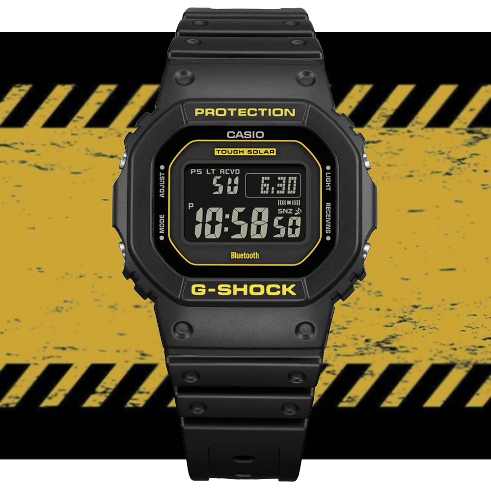 CASIO 卡西歐G-SHOCK 酷炫黑黃色彩太陽能智慧藍芽方形電波錶(GW