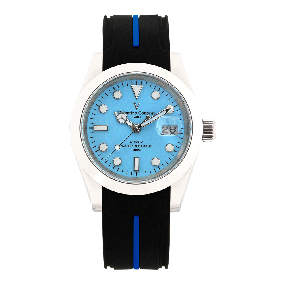 Valentino Coupeau 范倫鐵諾 古柏 悍將紳士腕錶 (銀?/芙蓉藍面/膠帶)