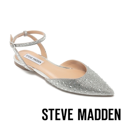 STEVE MADDEN-JULITTA 鑽面尖頭繞踝平底涼鞋-銀色