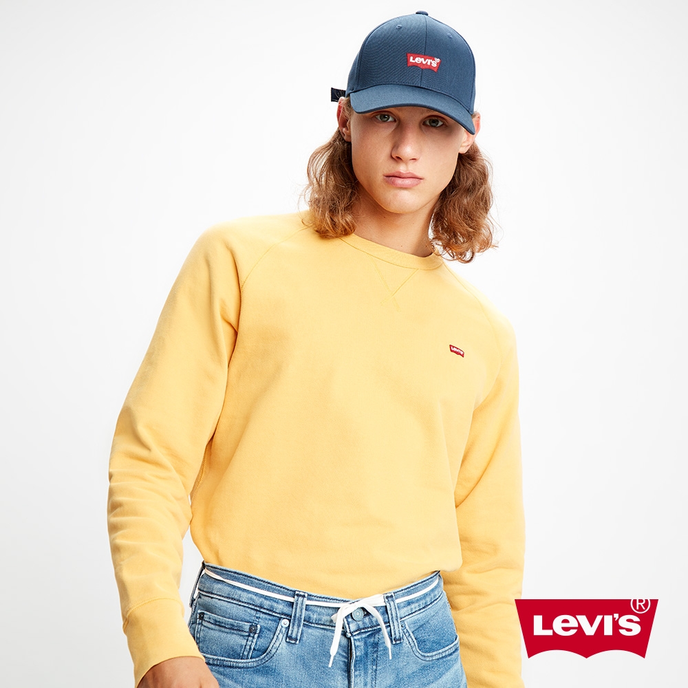 Levis 男款 重磅大學T 迷你Logo徽章 芥末黃