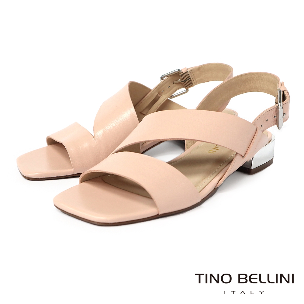 Tino Bellini 巴西進口知性淡雅牛皮寬帶繞踝低跟涼鞋-粉