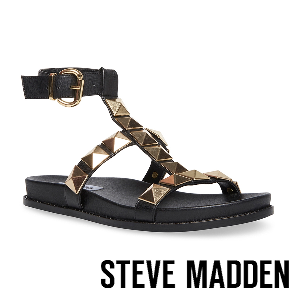 STEVE MADDEN-DAFT 鉚釘繞踝平底涼拖鞋-黑色