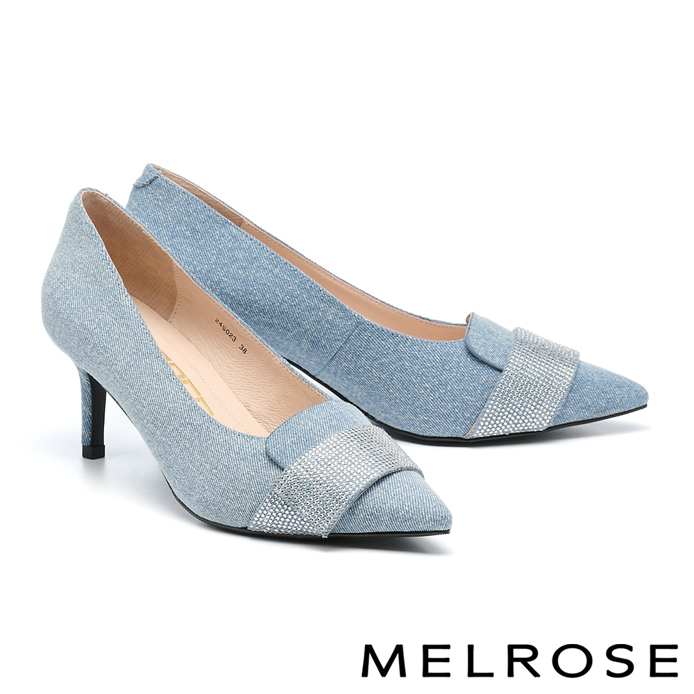 高跟鞋 MELROSE 美樂斯 華麗水鑽造型牛仔布尖頭高跟鞋－藍