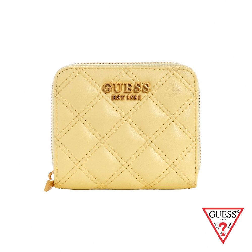 GUESS-女包-GIULLY 時髦上身 衍縫 菱格 卡位 零錢 二折 錢包 短夾 黃 原價1590