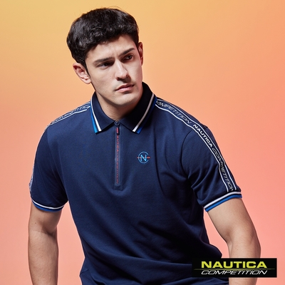 Nautica 男裝 COMPETITION運動風品牌LOGO織帶短袖POLO衫-深藍