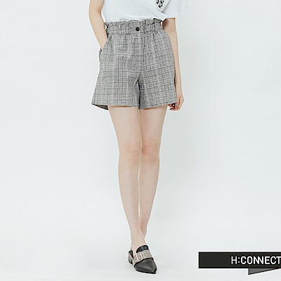 H:CONNECT 韓國品牌 女裝-知性格紋棉麻短褲-黑