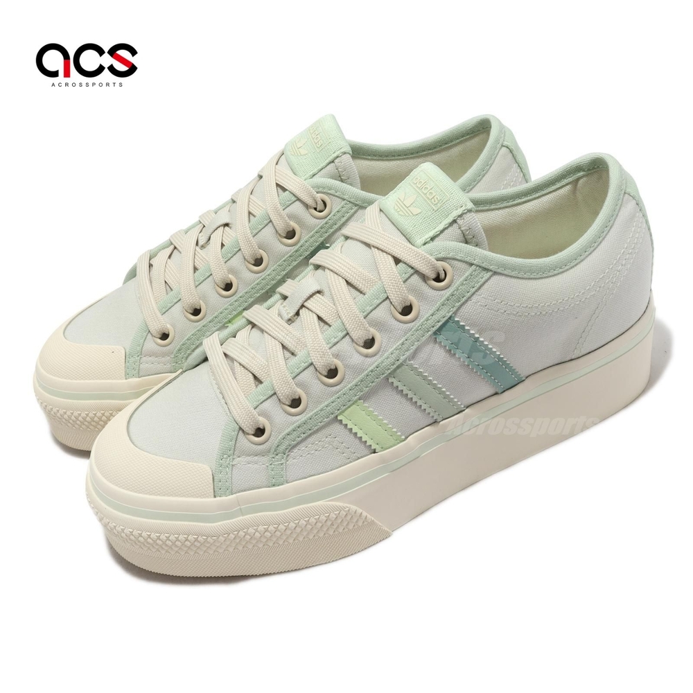 adidas 休閒鞋 Nizza Platform W 女鞋 白 薄荷綠 厚底 增高 帆布 三葉草 愛迪達 GX4605