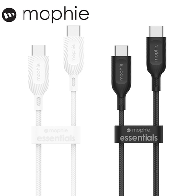 mophie essentials USB-C to USB-C 編織數據線 1m-白色