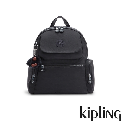 kipling 率性曜石黑多口袋拉鍊後背包-matta