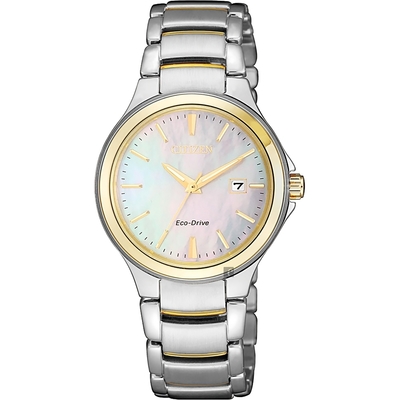 CITIZEN 星辰 光動能浪漫女錶 送禮首選-珍珠貝x金圈/29mm EW2524-55N