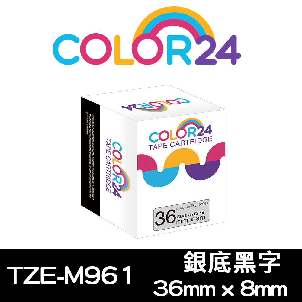 Color24 for Brother TZe-M961銀底黑字相容標籤帶(寬度36mm)