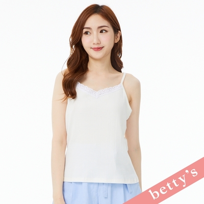 betty’s貝蒂思 壓紋小V領蕾絲細肩帶背心(白色)