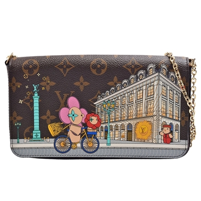 LV M81545經典FÉLICIE POCHETTE吉祥物凡登廣場柱印花帆布斜背包