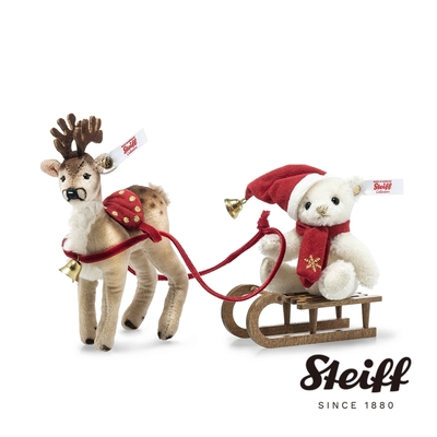 STEIFF德國金耳釦泰迪熊 Teddy Bear with Reindeer Sleigh 聖誕 雪橇熊 限量版