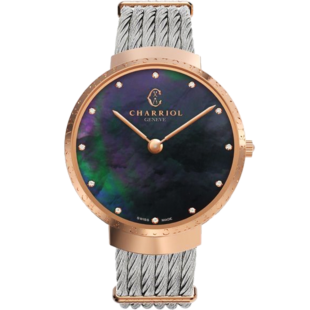 CHARRIOL 夏利豪 Slim系列 時尚鑽石鋼索腕錶 母親節禮物-34mm ST34CP560018