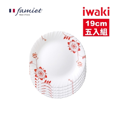 【iwaki】法國製造強化玻璃餐盤5入-19cm(款式任選)