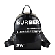 BURBERRY Horseferry印花白字LOGO防水PU牛皮飾邊拉鍊後背包(黑) product thumbnail 1