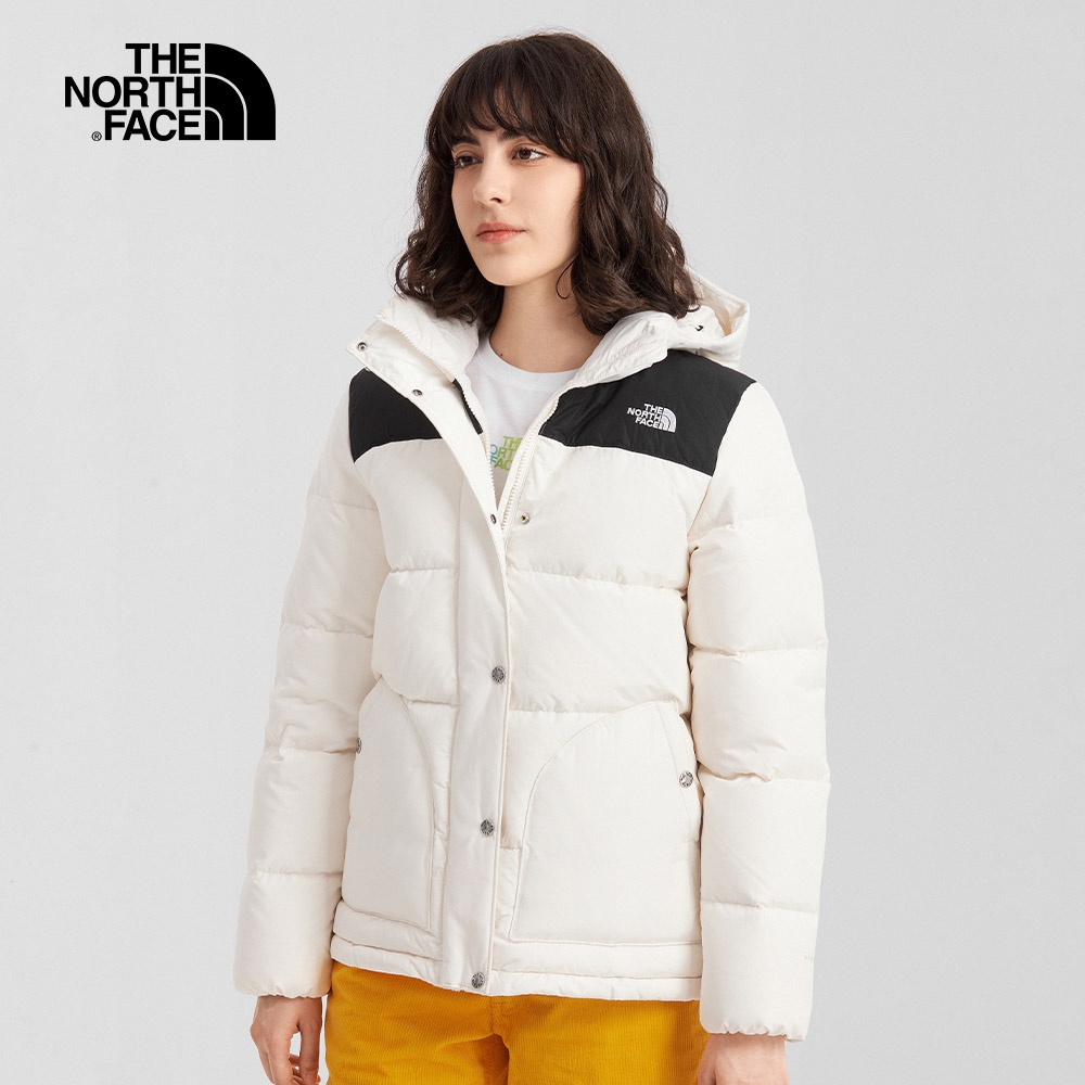 【The North Face 官方旗艦】北面女款白色防風防潑水可拆式連帽羽絨外套｜5AZ2N3N