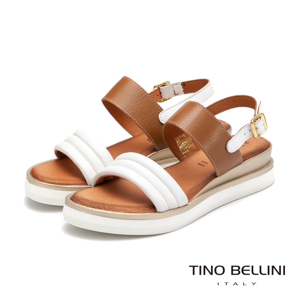 Tino Bellini義大利進口全真皮舒足小坡跟涼鞋_白