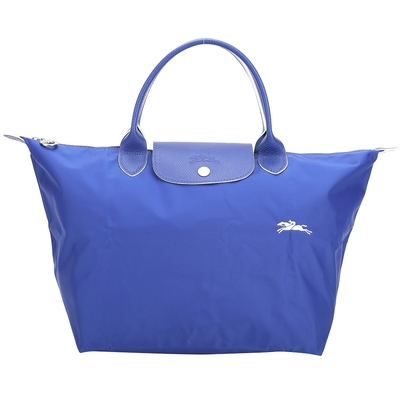 LONGCHAMP Le Pliage 中款 奔馬刺繡短提把水餃包(藍色)