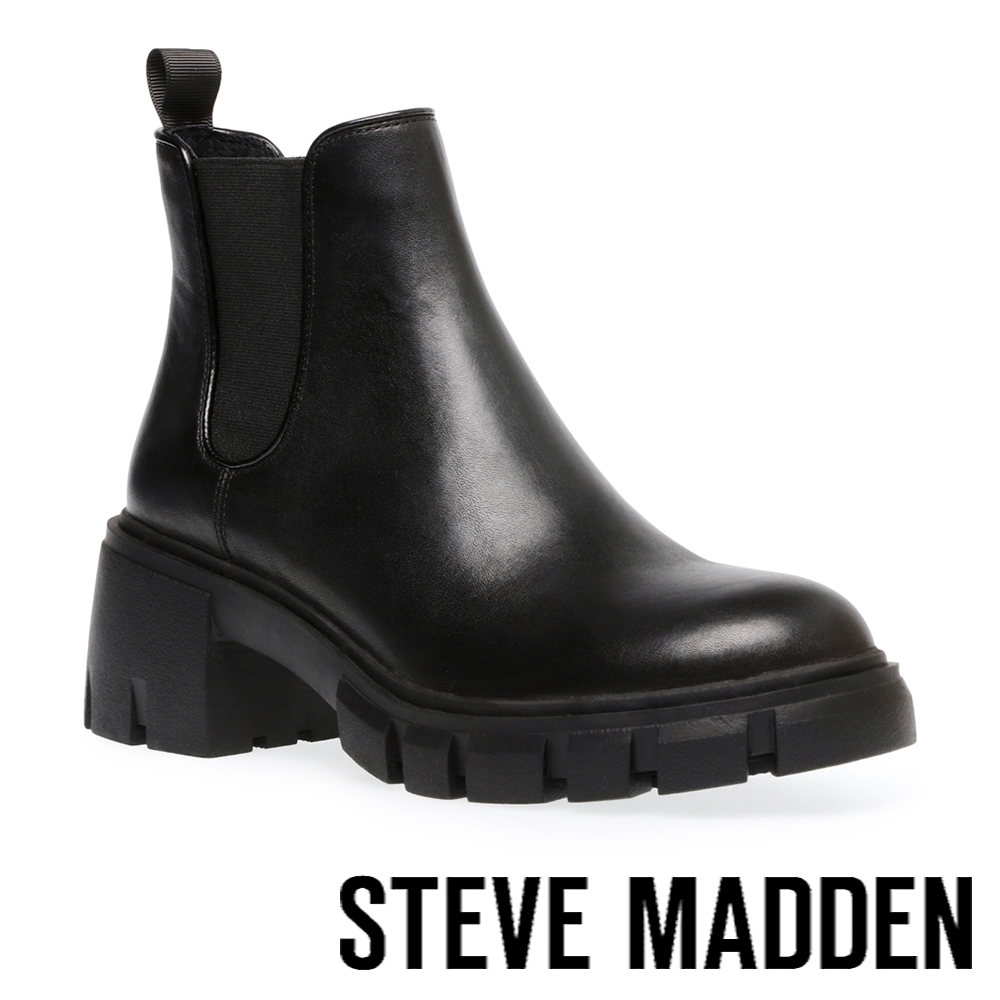 STEVE MADDEN-HOWLER 基本款素面厚底切爾西短靴-黑色