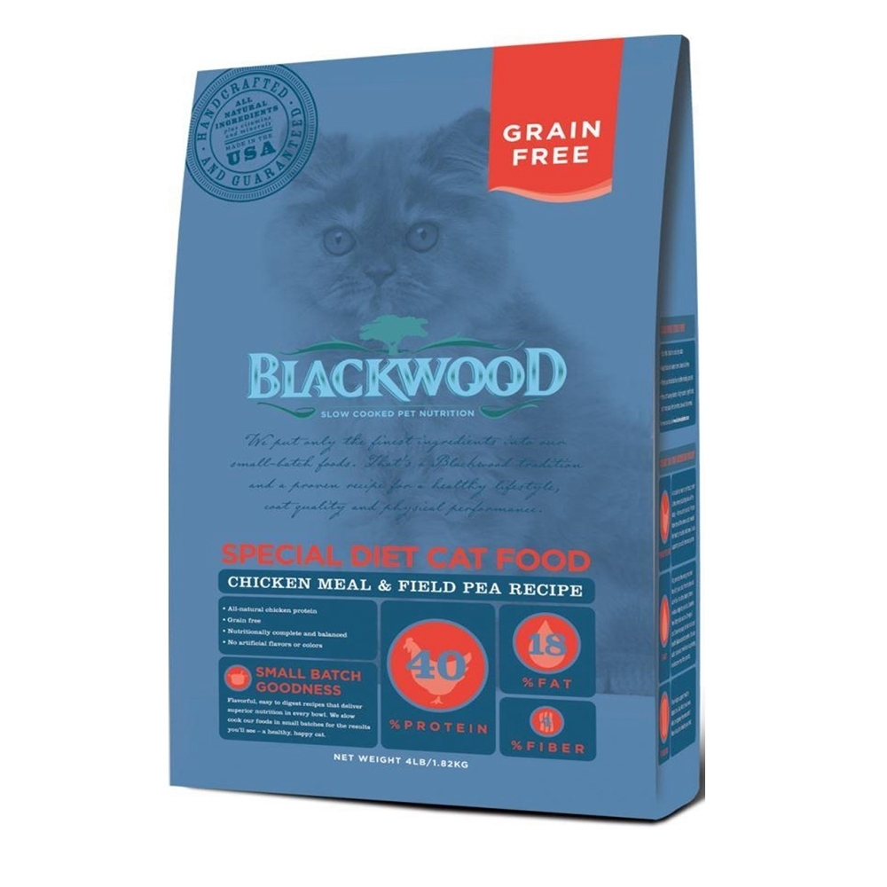 美國BLACKWOOD柏萊富-天然寵糧特調無穀全齡貓配方(雞肉+豌豆) 4磅/1.82kg
