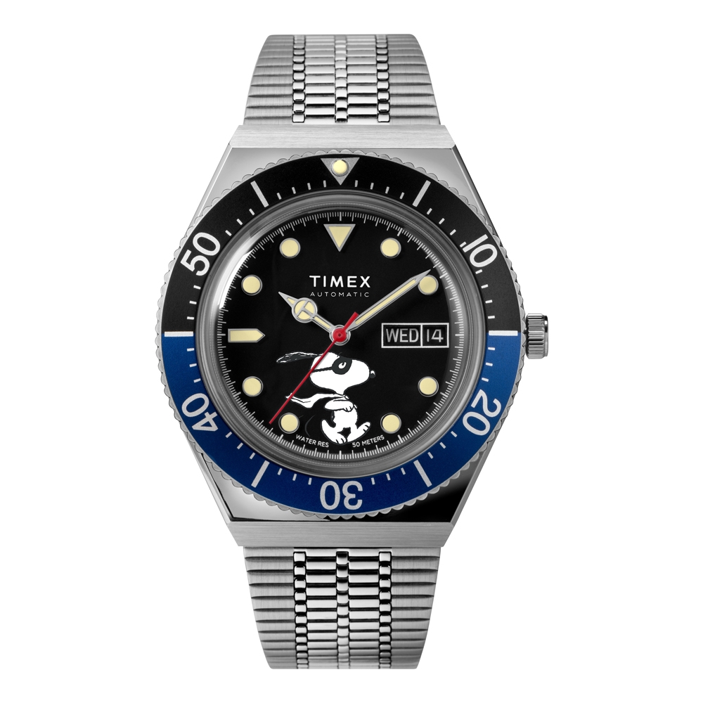 TIMEX 天美時 x SNOOPY 限量聯名系列潛水風格機械錶-黑x藍/40mm