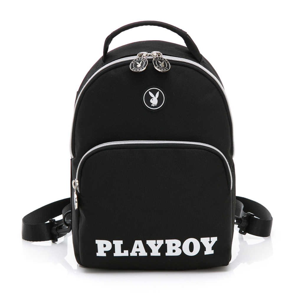 PLAYBOY- 後背包可手提/斜背  黑白風尚系列 -黑色