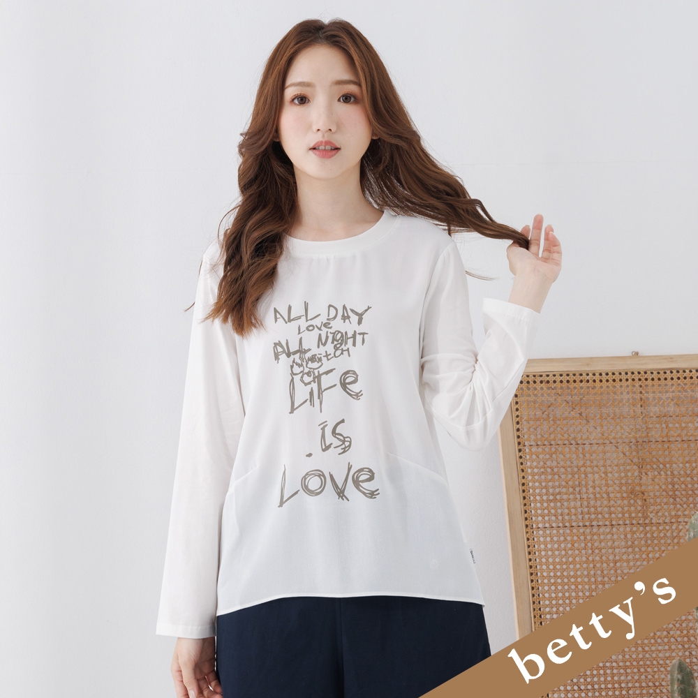 betty’s貝蒂思　字母雪紡拼接長袖上衣(白色)