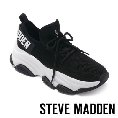 STEVE MADDEN-PROTEGE 針織綁帶厚底休閒鞋-黑色