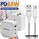 CB 65W GaN 氮化鎵 快速充電器-白+高密編織線USB to Type-C充電線-25cm product thumbnail 1