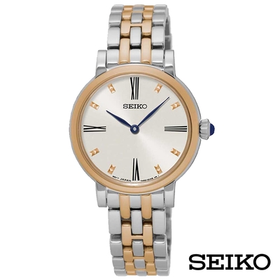 SEIKO精工 金燦時刻玫金石英女錶-白x29mm SFQ816P1