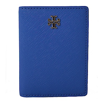 TORY BURCH EMERSON 立體經典LOGO防刮皮革掀開式名片夾-貴族藍