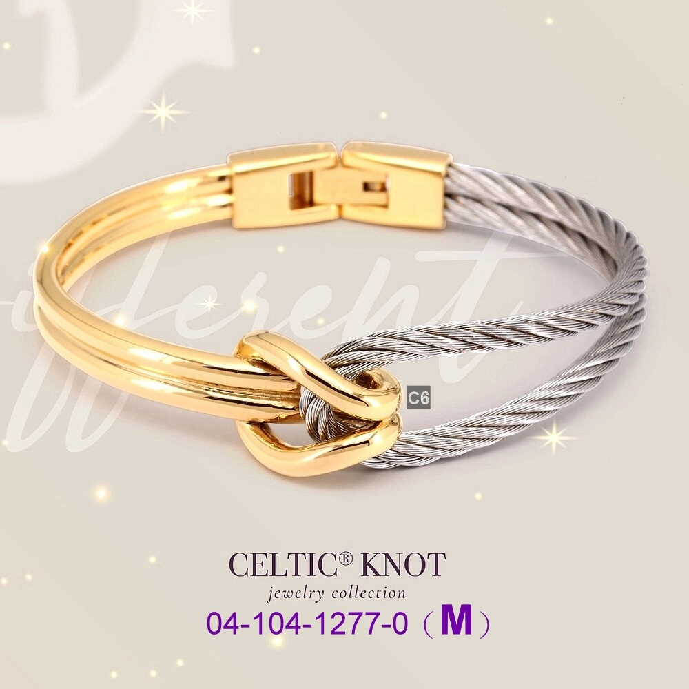 CHARRIOL夏利豪 Bangle Celtic KNOT雙色手環 金色鐲+銀索M款 C6(04-104-1277-0)