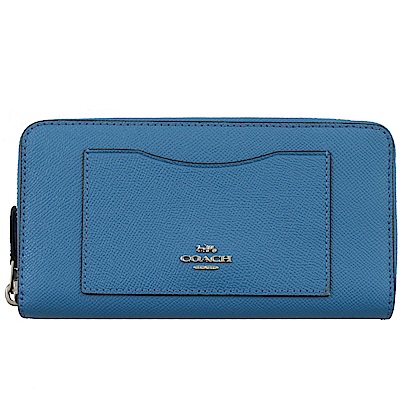 COACH 金屬LOGO防刮牛皮ㄇ字拉鍊長夾(湛藍)