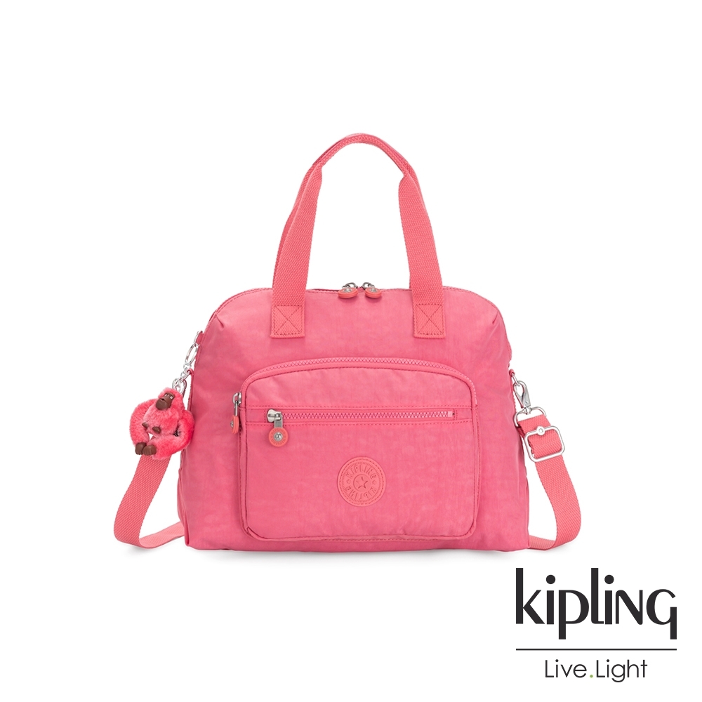 Kipling 甜美俏皮粉大容量手提兩用斜背包-TRACY