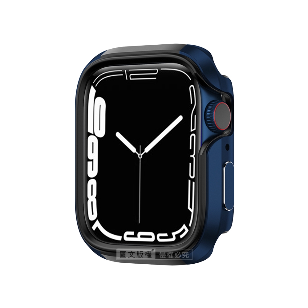 軍盾防撞 抗衝擊 Apple Watch Series 9/8/7 (41mm) 鋁合金雙料邊框保護殼(深海藍)