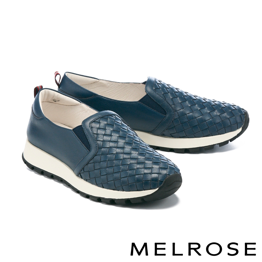 休閒鞋 MELROSE 率性潮感編織造型全真皮厚底休閒鞋－藍