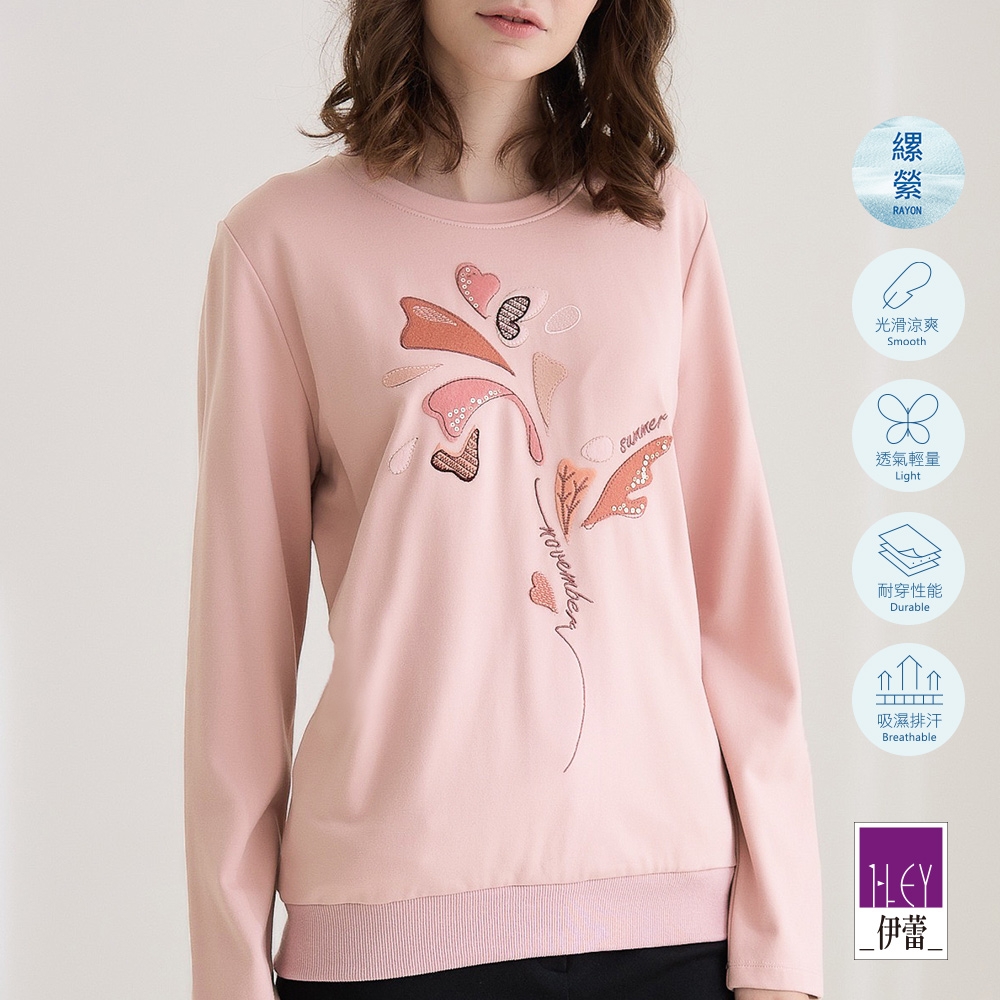 ILEY伊蕾 甜美花卉造型刺繡貼布縲縈羅馬布上衣(粉色；M-XL)1223081208